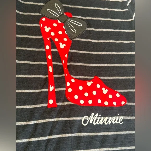 Disney Parks Minnie Mouse Red Polka Dot High Heel Striped Lightweight Sweater L - Picture 7 of 10